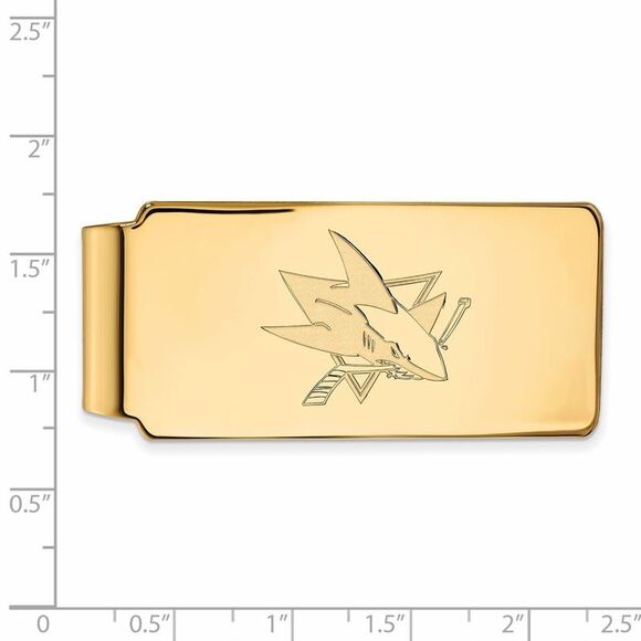 Sterling Silver 14k Yellow Gold Plated NHL San Jose Sharks Money Clip - Picture 2 of 3